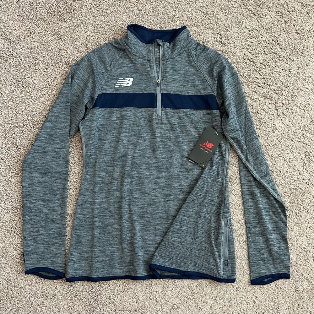 New Balance Sweater Womens Size S Quarter Zip Lightweight Active Gray Navy